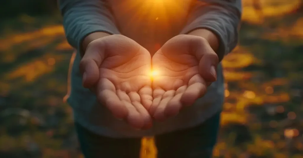 صورة فنية ليدين مرفوعتين إلى السماء في تعبير رمزي عن الثبات على الأخلاق رغم تغير الظروف، تجسيد للمثل العربي "إن حالت القوس فسهْمي صائب".