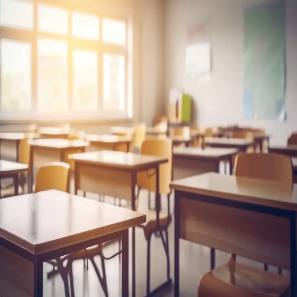 مقاعد دراسة في فصل دراسي فارغ تثير مشاعر الحنين إلى الماضي.