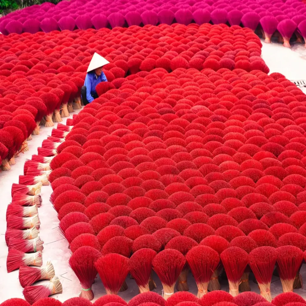 امرأة تعمل في مزرعة بخور تقليدية، تجمع أوراق النباتات لصناعة العطور.