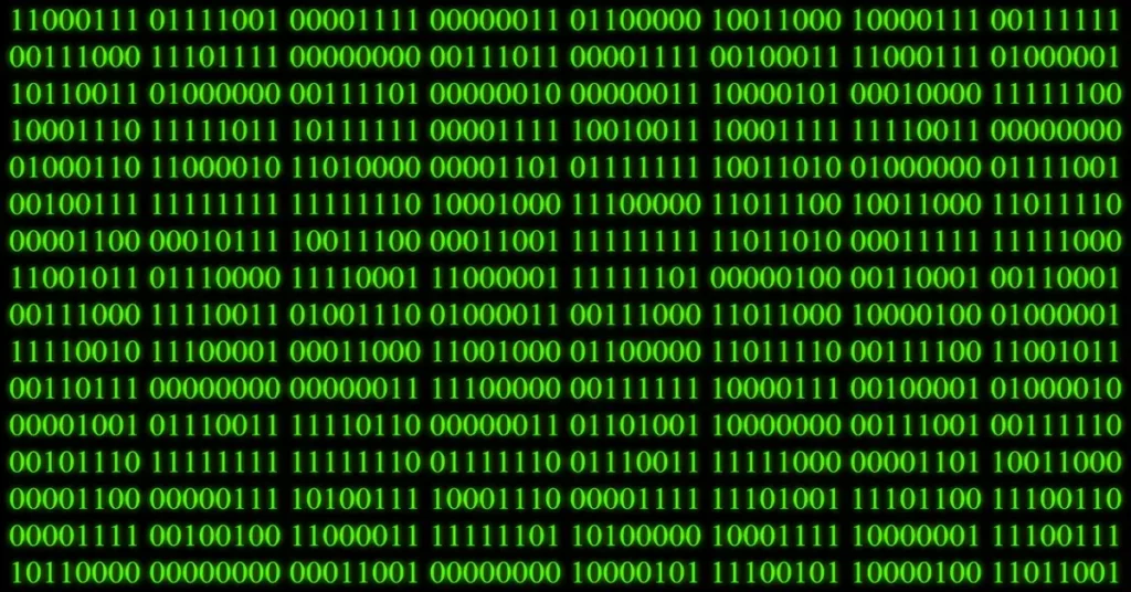 رمز رقمي بلون أخضر يمثل الأعداد الثنائية، يرمز إلى تطور الرياضيات واكتشاف الصفر على يد العرب.