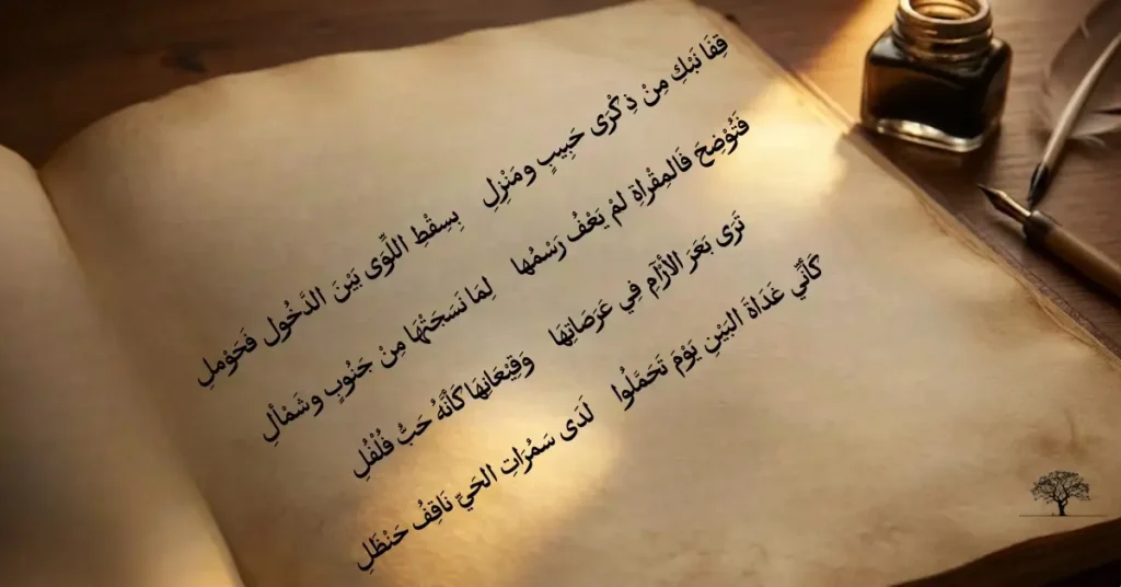 صفحة مخطوطة عربية قديمة كُتبت عليها أبيات شعرية بخط أنيق، ترمز إلى فن العدول البلاغي في اللغة العربية وقدرته على إحداث الدهشة في المعنى.