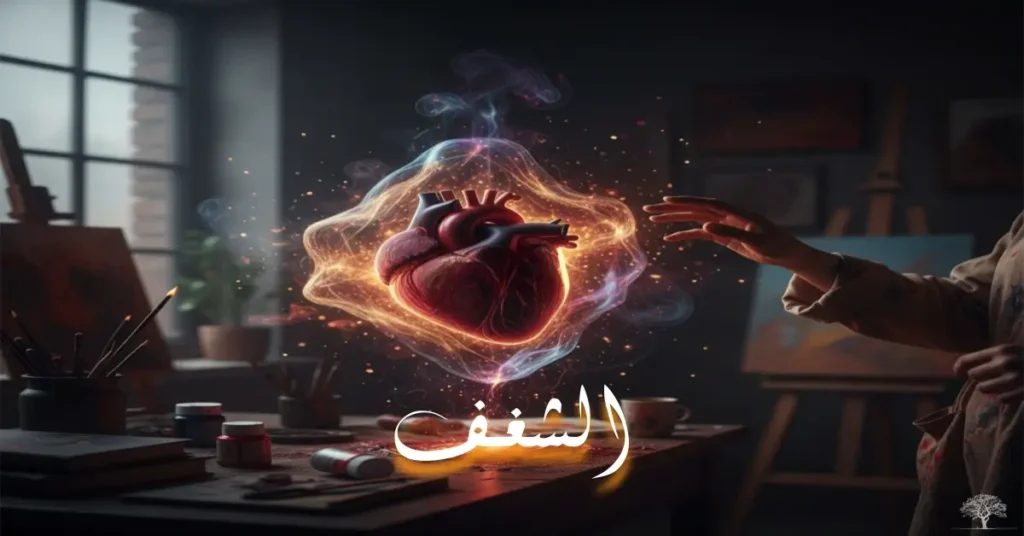 قلبٌ بشريّ متوهّج يطفو في فضاء فني داخل مرسم، تحيط به طاقة مضيئة ترمز إلى الشغف والاحتراق الإبداعي.