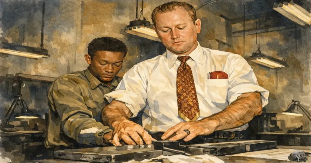 مشهد يرمز إلى التمييز العنصري والظلم القضائي في القرن العشرين.