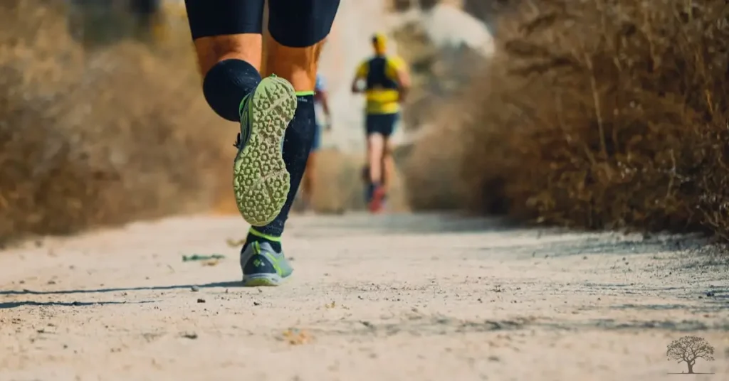 عدّاء يمارس الجري في طريق طبيعي يرمز إلى أهمية الرياضة في تعزيز الصحة الجسدية والنفسية