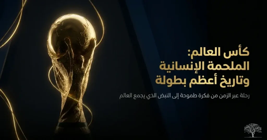 كأس العالم لكرة القدم متمثلة في مجسم الكأس الذهبي، يرمز إلى أعظم بطولة رياضية في تاريخ كرة القدم وشغف الجماهير حول العالم.