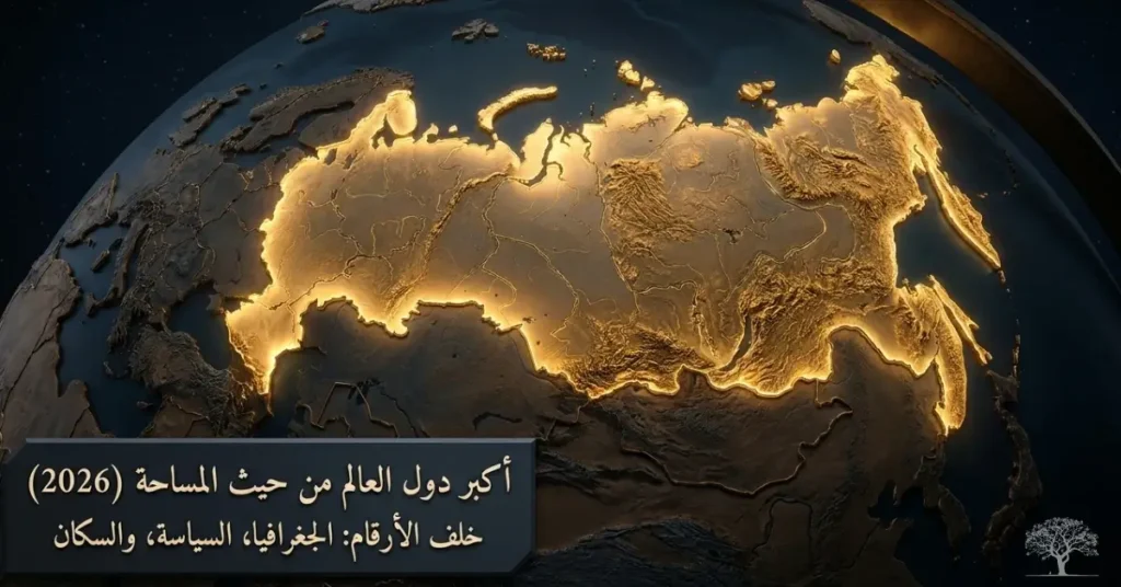 خريطة توضح أكبر دول العالم من حيث المساحة مع مقارنة بين مساحات الدول وترتيبها عالميًا.
