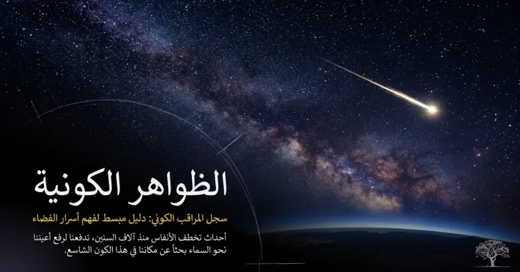 الظواهر الكونية في الفضاء وأبرز الظواهر النادرة مع مشهد درب التبانة وشهاب مضيء في السماء