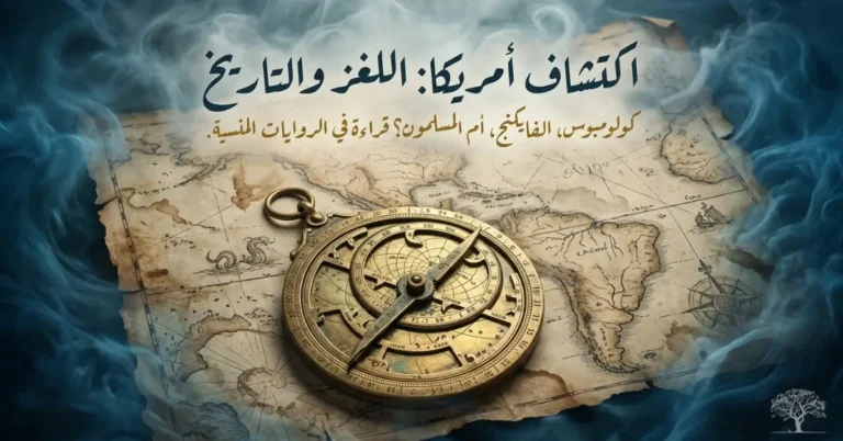 خريطة قديمة للعالم مع بوصلة ترمز إلى الجدل التاريخي حول اكتشاف أمريكا ورحلات كريستوف كولومبوس والنظريات التي تتحدث عن وصول المسلمين إليها قبل الأوروبيين