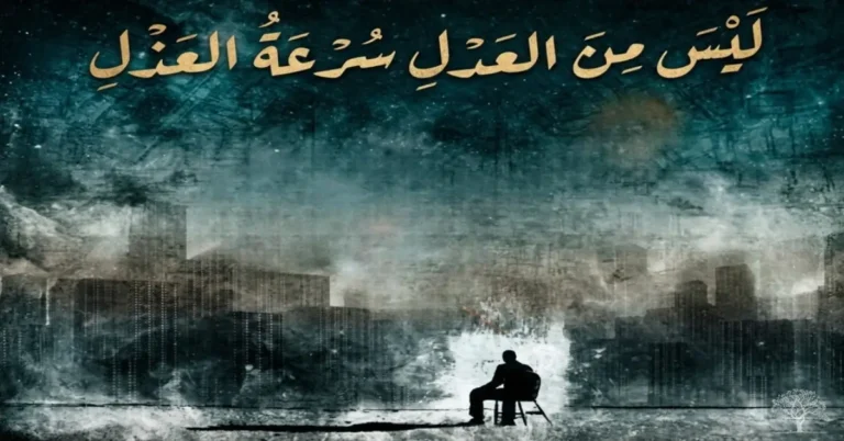 رجل يجلس وحيدًا أمام مشهد عاصف يرمز إلى التريث قبل لوم الآخرين في حكمة ليس من العدل سرعة العذل.
